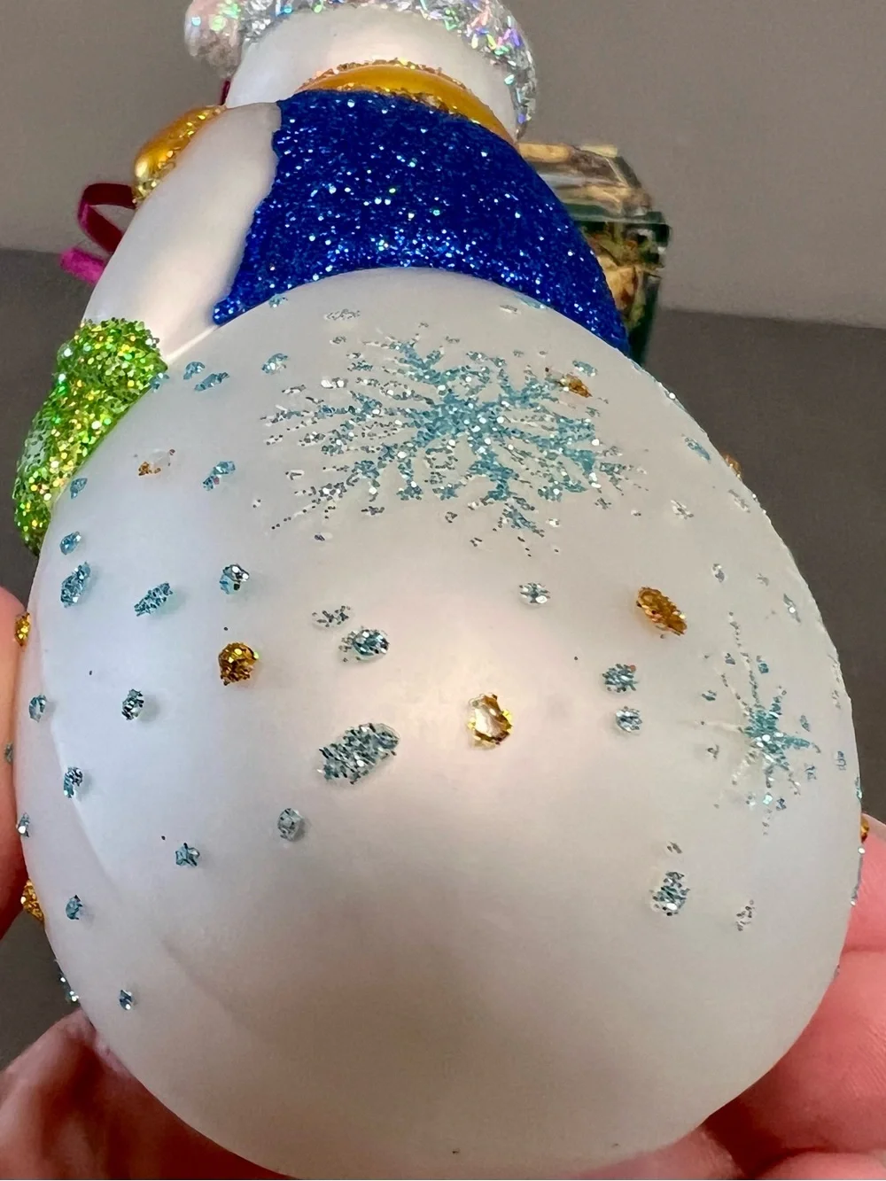 Old World Christmas Glass Glistening “Let It Snow” Snowman Ornament 5.5”